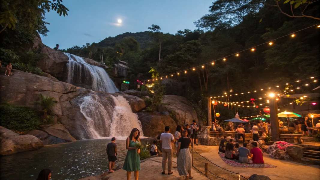 Waterfall Party בקופנגן - מסיבת טרום-פול מון קסומה לצד מפל